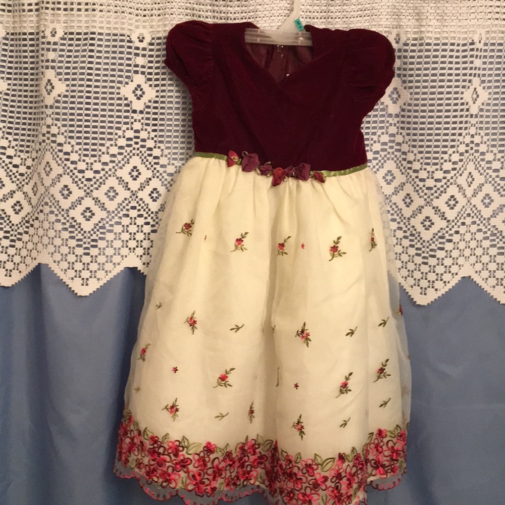 Little Girls Burgundy and White Dress